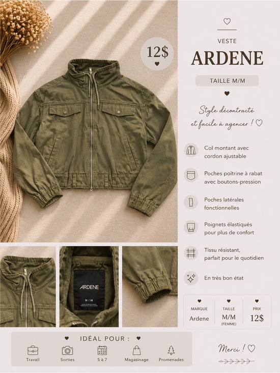 Ardene Jackets & Blazers - Ardene Olive Utility Zip-Up Cropped Jacket